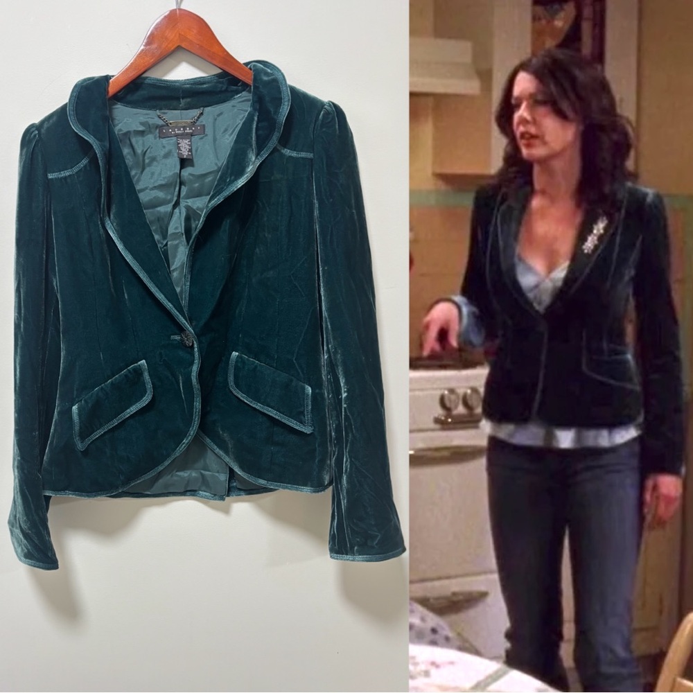 Vintage Teal Velvet Blazer ASO Lorelai Gilmore Girls Alt Size 2 - Picture 5 of 6